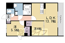 JR奈良線 城陽駅 徒歩4分の賃貸マンション 2階2LDKの間取り