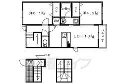 近鉄京都線 大久保駅 徒歩34分の賃貸アパート 3階2LDKの間取り