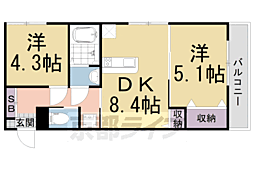 JR奈良線 宇治駅 徒歩7分の賃貸アパート 3階2LDKの間取り