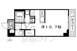ドミールコート伏見桃山 1階ワンルームの間取り