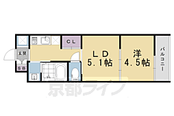 近鉄京都線 東寺駅 徒歩4分の賃貸マンション 1階1DKの間取り