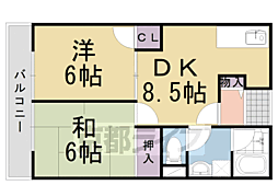 ウエストヒルパート2 2LDKの間取図画像