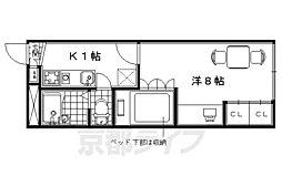 レオパレスクールドロータス 1Kの間取図画像