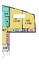 新宿区赤城下町マンション 1DKの間取図画像