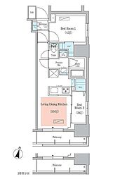 都営新宿線 小川町駅 徒歩1分の賃貸マンション 5階2LDKの間取り