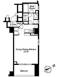 東京メトロ南北線 六本木一丁目駅 徒歩3分の賃貸マンション 8階ワンルームの間取り