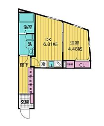 新宿区赤城下町マンション 1DKの間取図画像