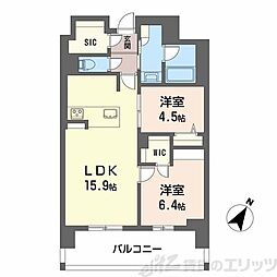 リビエナ グラン 新梅田 4階2LDKの間取り