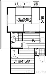 青葉丘コーポ 2Kの間取図画像