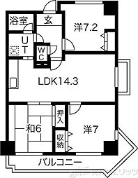プランドール桃山 3LDKの間取図画像
