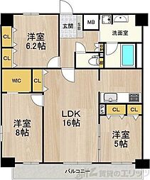 グランルクレ新大阪 3LDKの間取図画像
