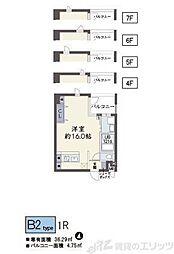 グランデージビル ワンルームの間取図画像