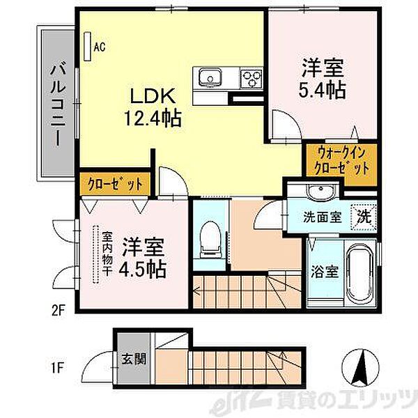 フェリシテ箕面 201｜大阪府箕面市坊島１丁目(賃貸アパート2LDK・2階・58.67㎡)の写真 その2