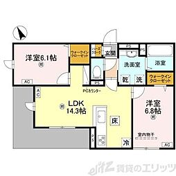 D-residence桜井 1階2LDKの間取り