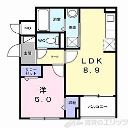 エアリーV 2階1LDKの間取り