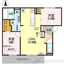 D-residence高槻市下田部A 2LDKの間取図画像