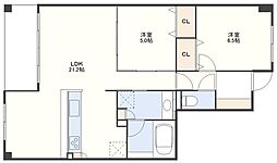 サーパス思案橋通り 12階2LDKの間取り