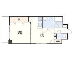 カルディア宝町 1LDKの間取図画像