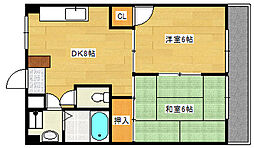 芦屋ビレッジ 4階2DKの間取り