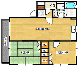 フリーデンス城ケ丘 2階2LDKの間取り