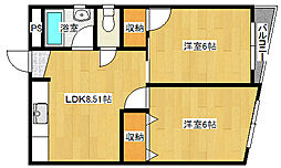 山崎ビル 4階2LDKの間取り
