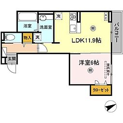 Premier矢賀 3階1LDKの間取り