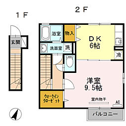 ローズコート堀越 2階1DKの間取り