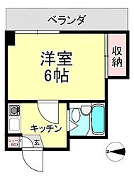 リーベ平成 4階1Kの間取り