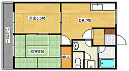 サンブレス 2階2DKの間取り