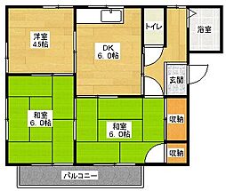 コーポニューバレイ B棟 2階3DKの間取り