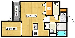 月光南観音零番館 1階1LDKの間取り