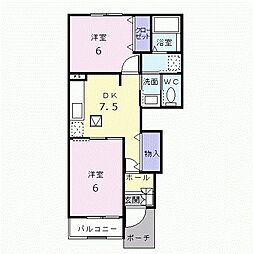 グレンツェン壱番館 1階2DKの間取り