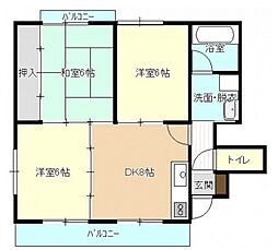 サンハイツ　アキ 2階3LDKの間取り