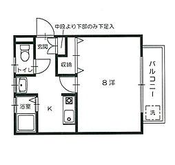 サファイアハイツ 2階1Kの間取り