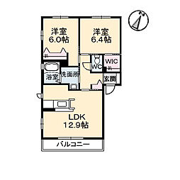 グランマストみどり坂Ｂ棟 2階2LDKの間取り