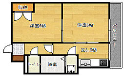 スカイコーポ温品 1階2Kの間取り
