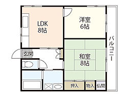 中本マンション 1階2LDKの間取り