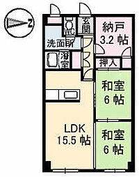 サンライズ三滝橋 2LDKの間取図画像
