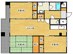 アメニティ観音 7階3LDKの間取り