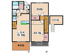 ファモーレB 1階2LDKの間取り