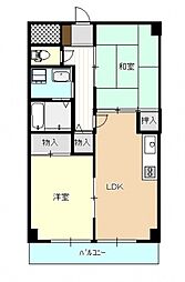 パレ広瀬 3階2LDKの間取り