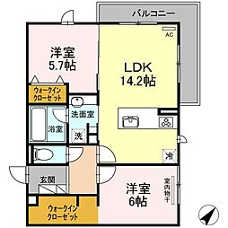 ラップスブルーメ川内 3階2LDKの間取り