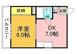 生駒ビル 5階1DKの間取り