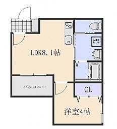 メイユールZAKI　NO.12 3階1LDKの間取り