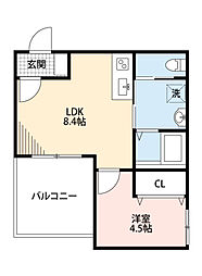 メイユールZAKI　NO.12 3階1LDKの間取り