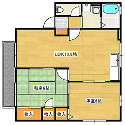 グリーンタウン上安　壱番館 1階2LDKの間取り