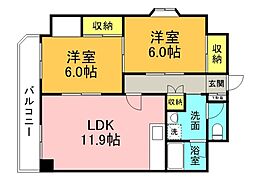 パークサイド茶木 7階2LDKの間取り