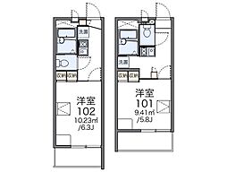 レオパレス南の風 4階1Kの間取り