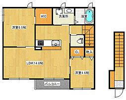J　カルテット 2階2LDKの間取り