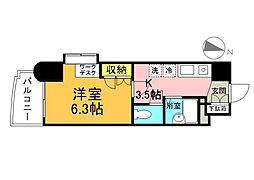グランドール西原 1Kの間取図画像